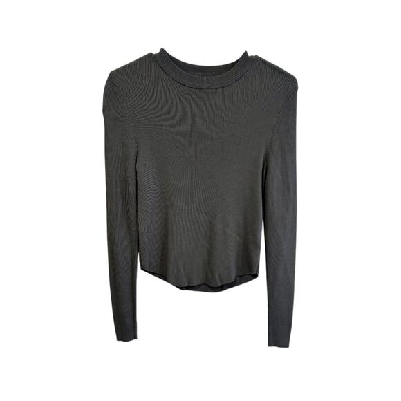 Miou Muse In Rotation Top In Olive Green Long Sleeve Ribbed Top - Picture 2 of 5